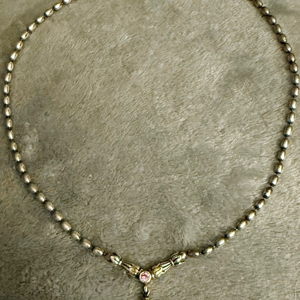 RARE!! Vintage LAGOS Caviar Toggle Necklace with Pink Sapphire Stone and Crystal - Picture 6 of 10